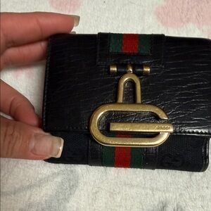 Black Leather Wallet with Gold Accents